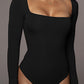 Black Long Sleeve Square Neck Bodysuit