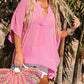 Pink Plus Size Flowy V Neck Blouse