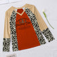 Brown Christmas Tree Leopard Color Block V Neck Top