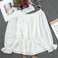 White Lattice Frilled Off Shoulder Cinched Waist Peplum Blouse