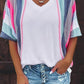 White Stripe Patchwork V Neck T Shirt
