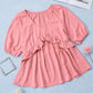 Pink Ruffled Half Sleeve V Neck Babydoll Top