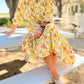 Boho Floral Collared Long Sleeve Ruffled Dress