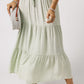 Green Drawstring High Waist Tiered Long Skirt