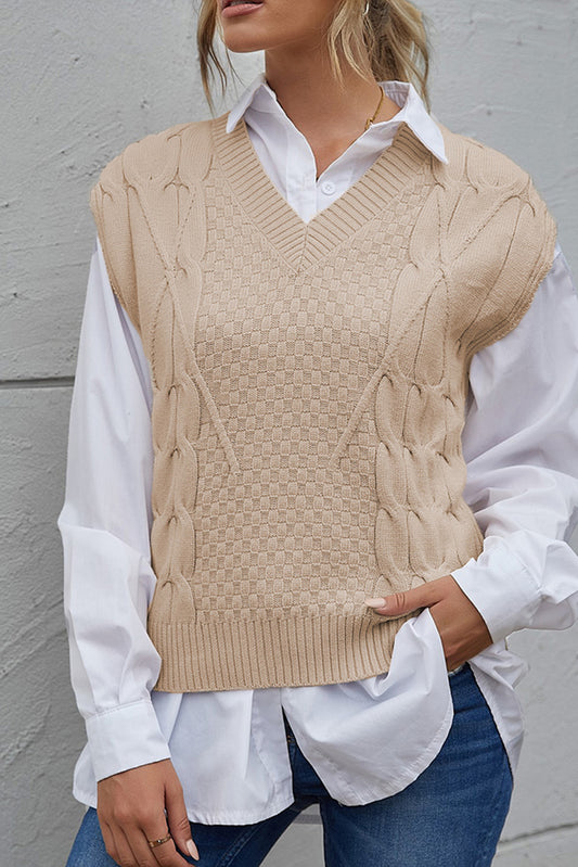 V-Neck Twist Knitted Vest Sweater