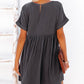 Gray Roll Up Short Sleeve V Neck Babydoll Mini Dress