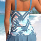 Sky Blue Geometric Print Criss Cross Drawstring Side Tankini Set