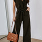 Black V Neck Pocketed Tie Waist Wide Leg Jumpsuit