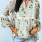 Floral Print Lace Crochet Trim Blouse