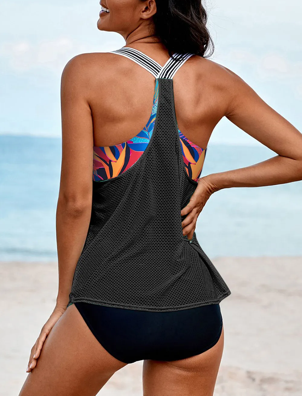 Printed Splicing Racerback Tankini