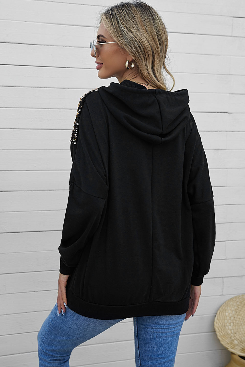 Chevron Sequin Pullover Hoodie