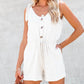 White Buttons Drawstring Sleeveless Romper