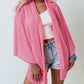 Pink Open Front Kimono Sleeves Knit Cardigan