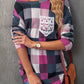 Plaid Print Lace Pocket Long Sleeve Top