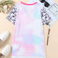 Leopard Sleeve Contrast V Neck Tie-dye Tee