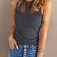Strappy Mesh Splicing Ribbed Tank Top
