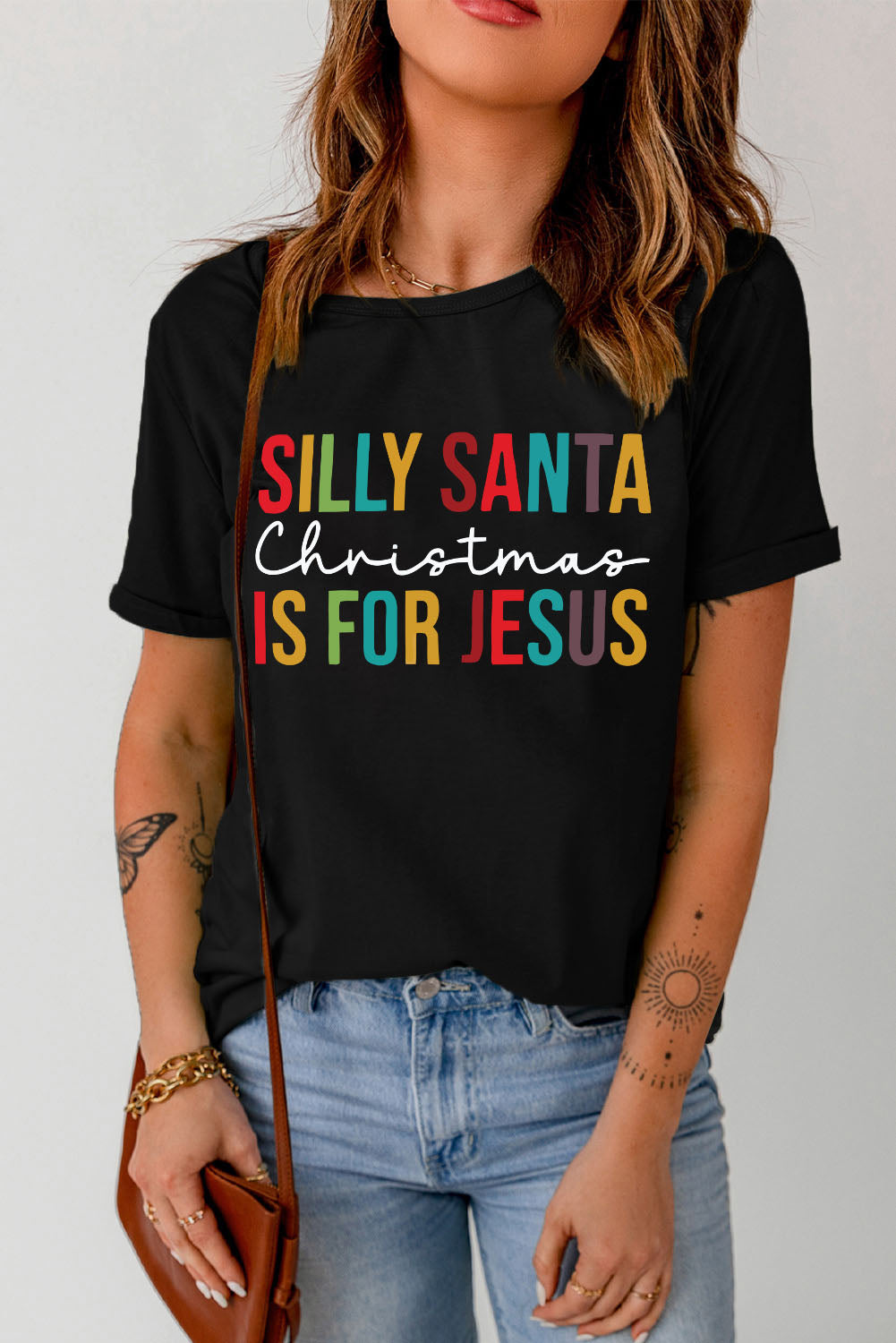 Black Silly Santa Christmas is For Jesus Short Sleeve T Shirt