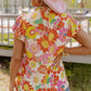 Multicolor Stand Collar Flutter Sleeves Floral Top