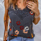 Blue Floral Print Lace Contrast Tank Top