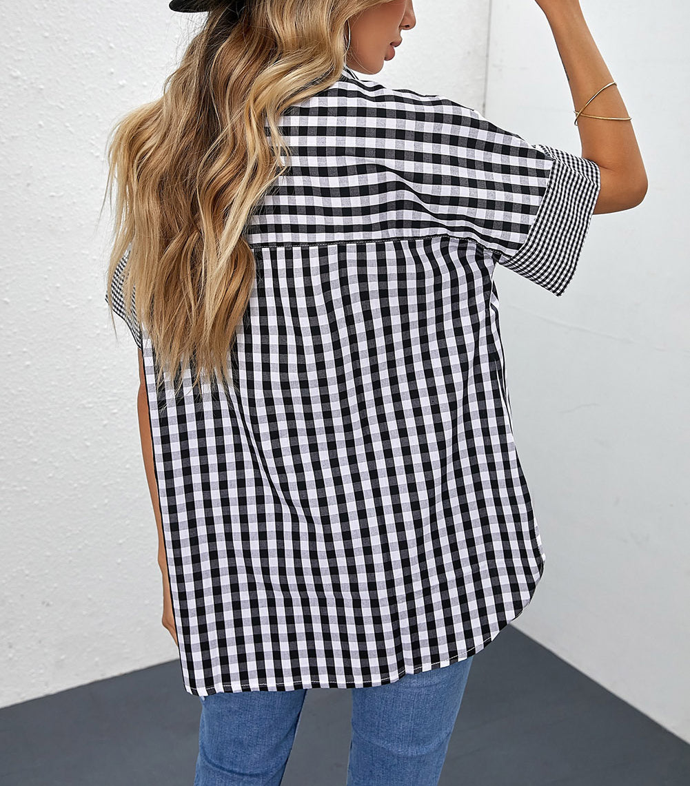 Black Gingham Play Button Up Shirt