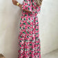 Pink Wide Sleeves Floral Print Maxi Dress