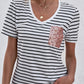V Neck Striped T-shirt with Patch Pocket