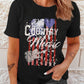 Black Country Music American Flag Print Short Sleeve T Shirt