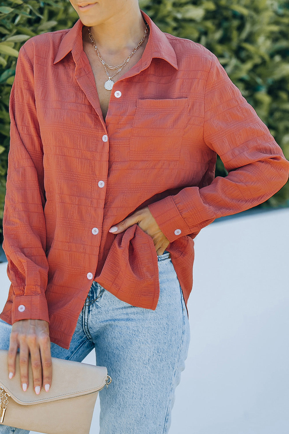 Turn-down Collar Textured Shirt