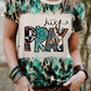Leopard Just Pray Western Pattern Bleached Short Sleeve T Shirt