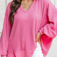 Textured V Neck Drop Shoulder Loose Top
