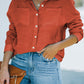 Red Loose Long Sleeve Buttoned Shirt with Pocket