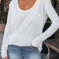 White Plain Basic Long Sleeve Tee with Pocket