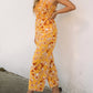 Yellow Floral Print Ruffle Shoulder Smocked Wide Leg Jumpsuit