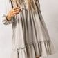 Gray Floral Embroidered Long Sleeve Babydoll Mini Dress