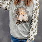 Believe Santa Clause Graphic Leopard Sleeve Top