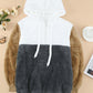 Colorblock Fluffy Faux Fur Hoodie