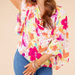 Multicolor Floral Print Cowl Neck Plus Size Blouse