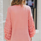 Lace Patchwork Waffle Knit Balloon Sleeve Blouse