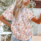Floral Print Buttons Tiered Ruffled Shot Sleeve Shirt