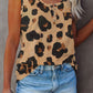 Leopard Button Neck Chest Pocket Tank Top