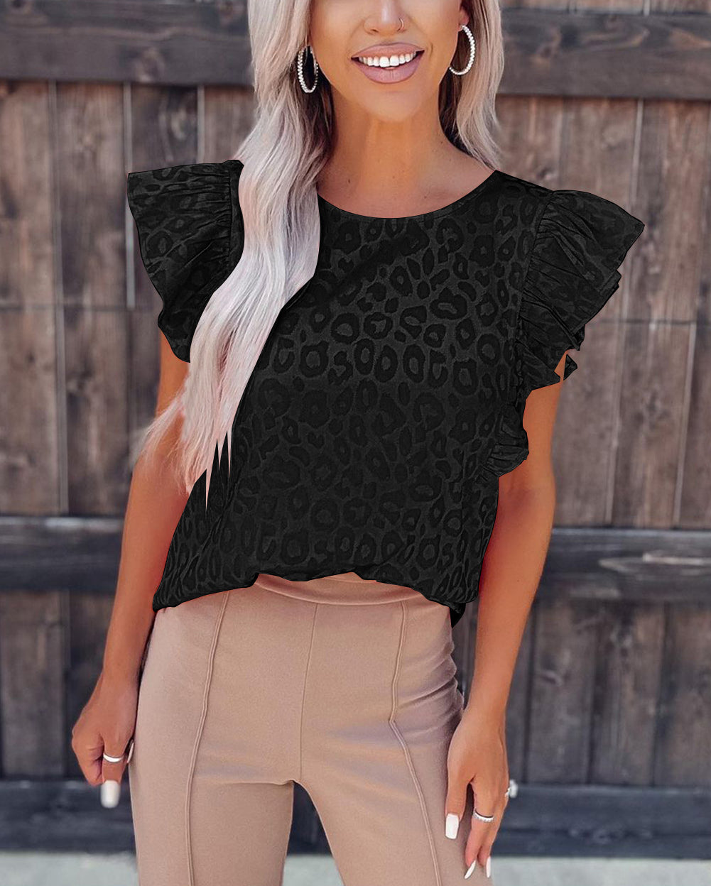 Satin Leopard Print Ruffle Tank Top