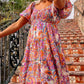 Boho Print Smocked Ruffled Puff Sleeve Mini Dress