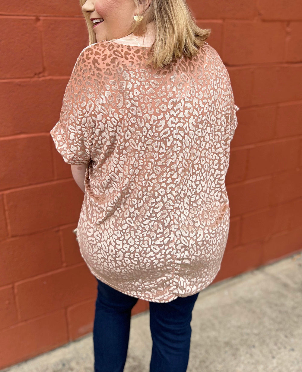 Pink Plus Size Ombre Glitter Leopard T-shirt