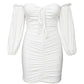 Shoulder Bubble Sleeve Ruched Bodycon Mini Dress