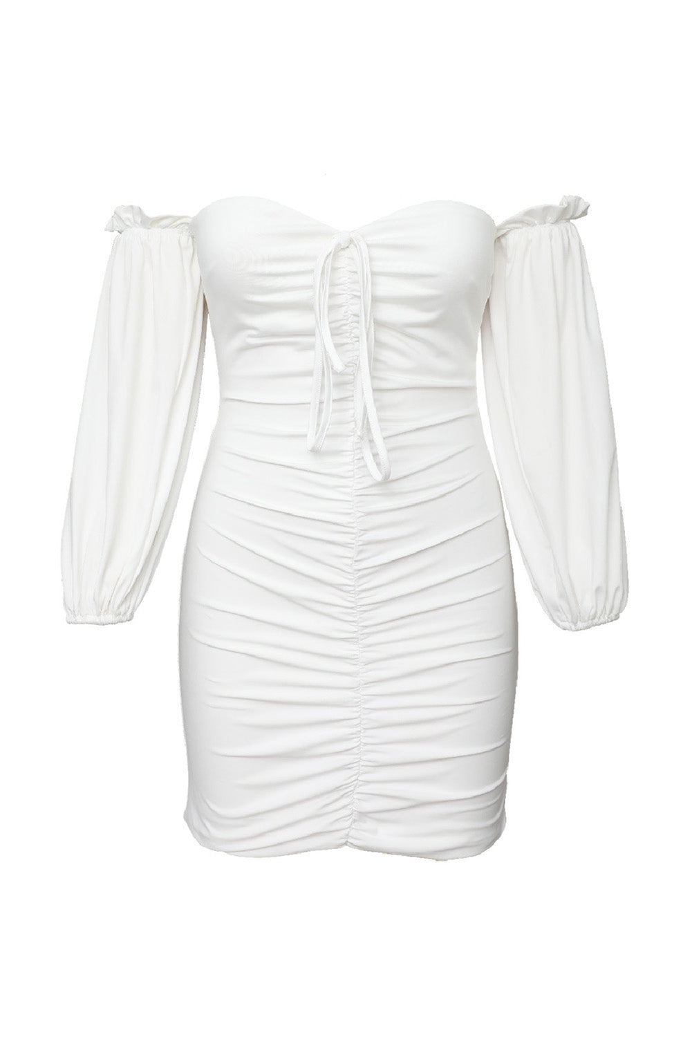 Shoulder Bubble Sleeve Ruched Bodycon Mini Dress