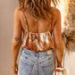 Orange Tie Dyed Print Ruffled Smocked V Neck Cami Top
