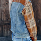 Sky Blue Medium Wash Plaid Sleeves Denim Jacket