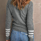 Green Striped Sleeve Plain Knit Sweater