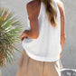 White Lightweight Textured Henley Tank Top