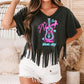 Nashville Guitar Slogan Print Fringed V Neck Graphic Tee